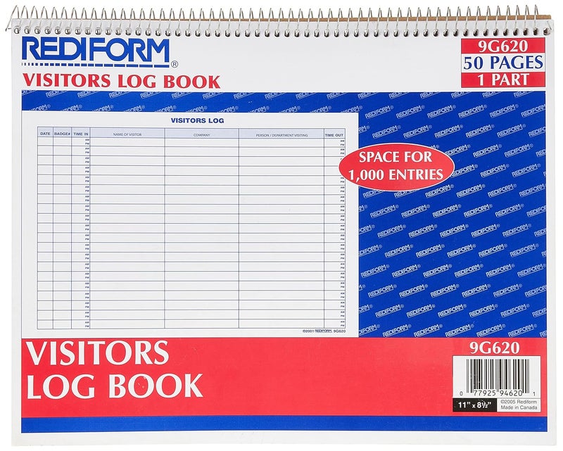 Rediform Visitors Log Book - Wirebound, 50 Pages, Space for 1,000 Entries, 28 x 21.6 cm - Image 1